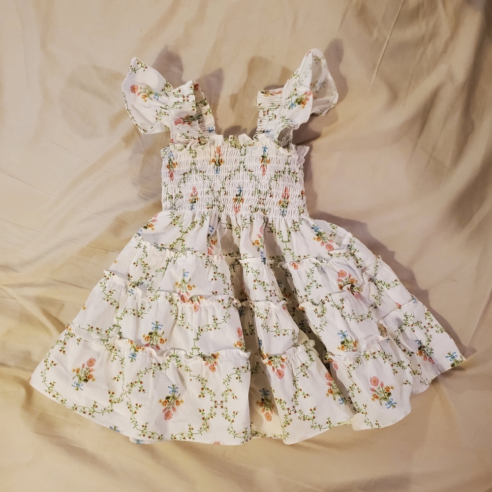 Hill House Floral Kids Dress - White and Pink